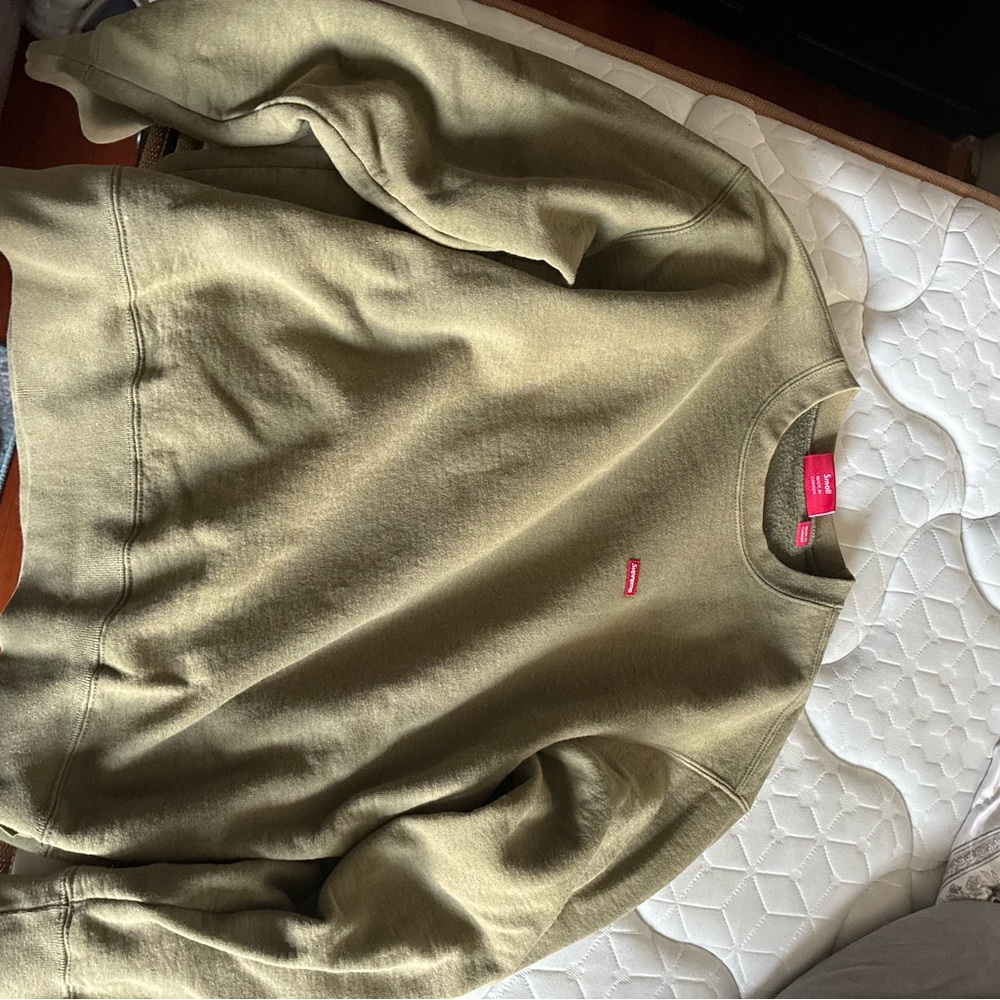 Supreme Olive Crewneck with Red Small Box Logo